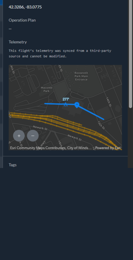Auto-logged flight with telemetry path