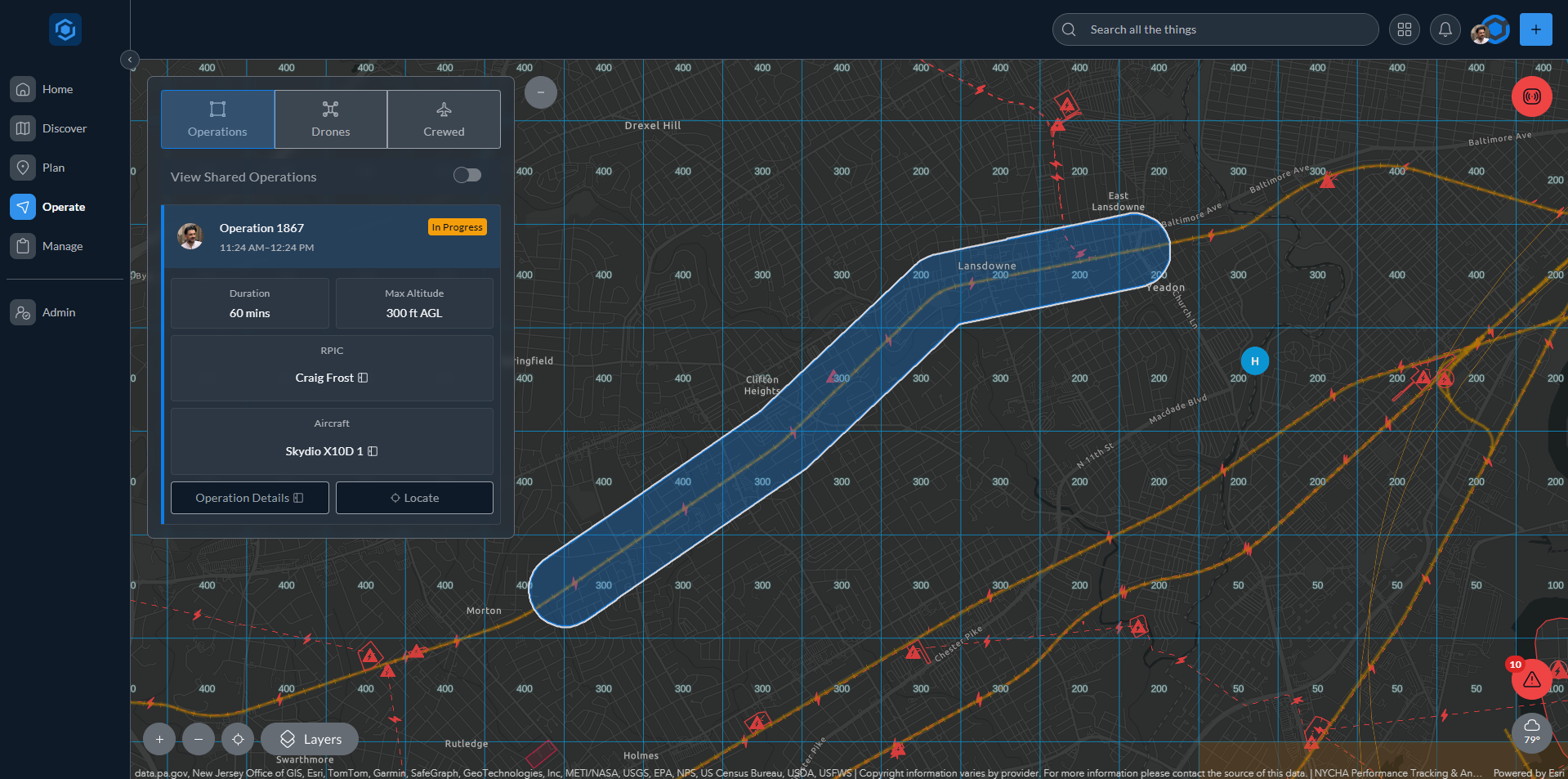 AirHub Portal, Operate: live airspace monitoring, the operation corridor, crewed traffic, and incursion alerts
